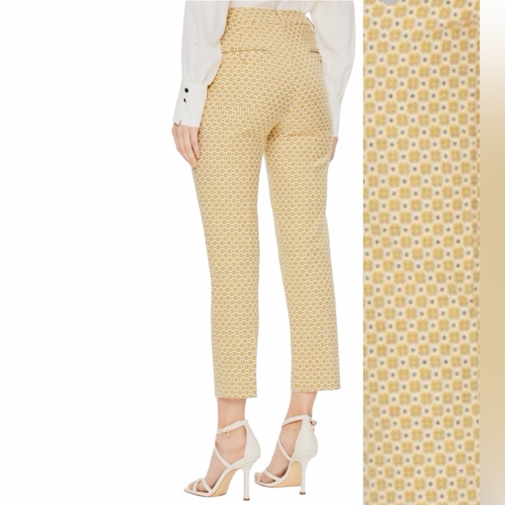 J. Crew Stretch City Fit Yellow White Geo Floral Print Crop Pants SZ 6 Preppy